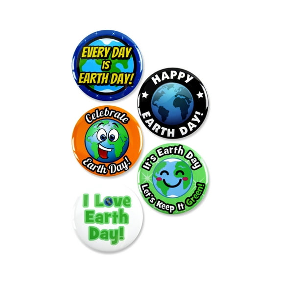 5 Pack - Celebrate Earth Day And Keep It Green Pinback Buttons - 2.25 Inch