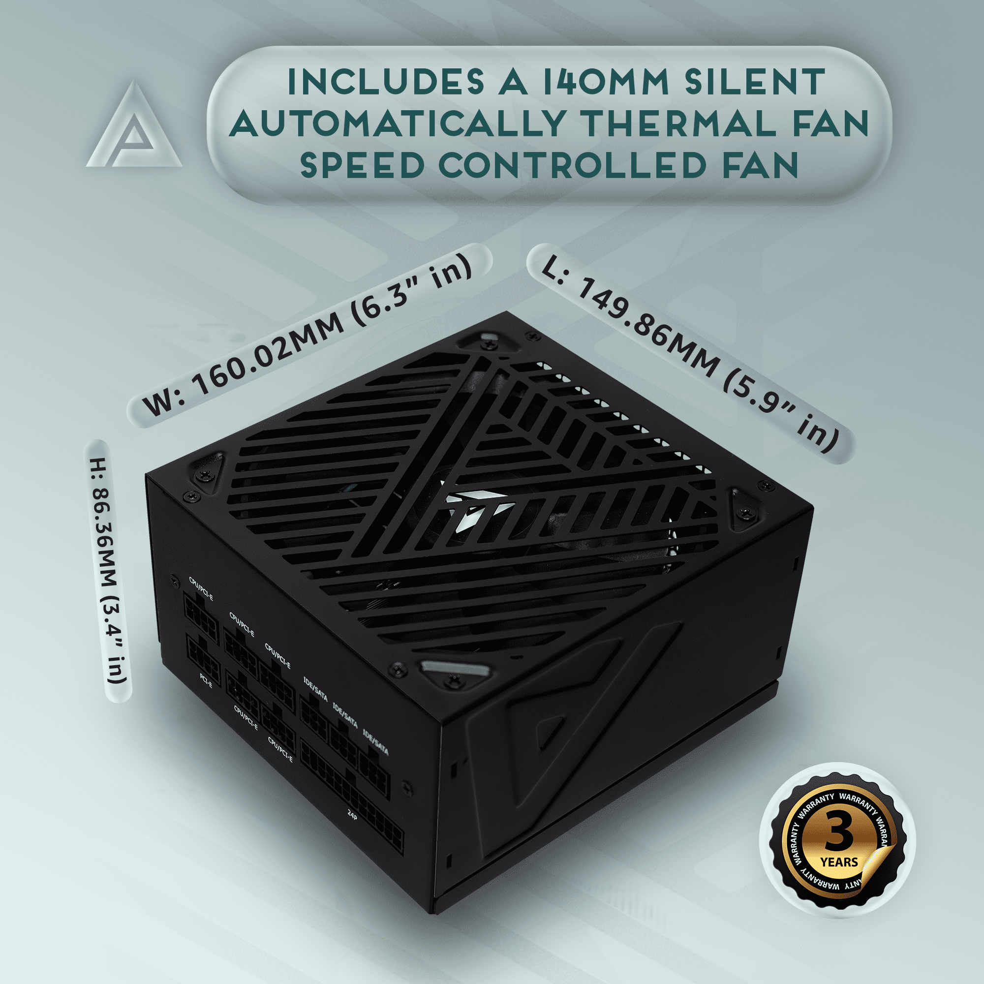 Apevia ATX-SL1000W Soul 1000W ATX 3.0 & 3.1 Compatible, Fully Modular, PCIe 5.1 12V-2x6 Connector ATX Active PFC, DC to DC Converter Design, 140mm Silent Fan, RoHS Compliance, Gaming Power Supply