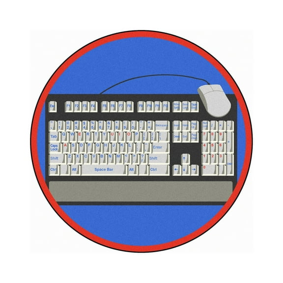 Joy Carpets 1590E-03 Keyboard Connection Gray 7 ft.7 in. Round  WearOn Nylon Machine Tufted- Cut Pile Educational Rug