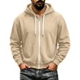 thumbnail image 2 of Men's Zip Up Hoodies Adjustable Drawstring Solid Hooded Jacket Fall Winter Lightweight Causal Athletic Jacket, 2XL, 2 of 4
