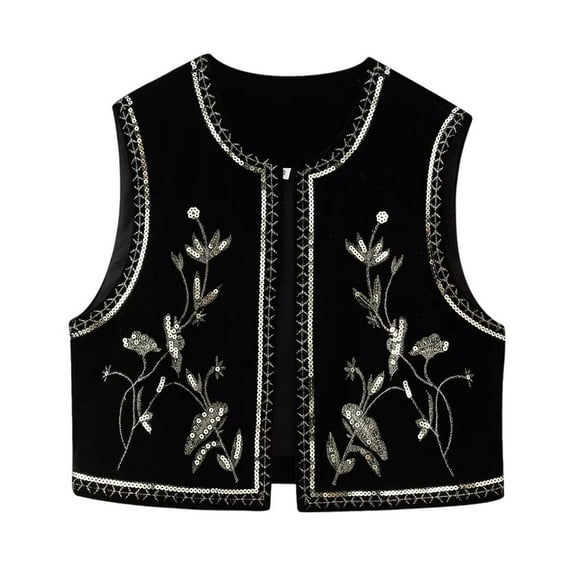 Fall Jackets For Women Vintage Embroidered Sleeveless Cardigan Boho Floral Crochet Open Front Vest Top Clothing