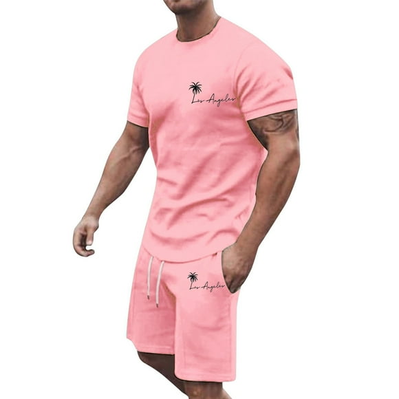 Wyzesi Jumpsuit for Men Winter Work Men's Summer Track and Field Suit Plus Size Short Sleeves O Neck Sport Set Casual Small Coconut Print Boxing Pantsuit for Black and Red