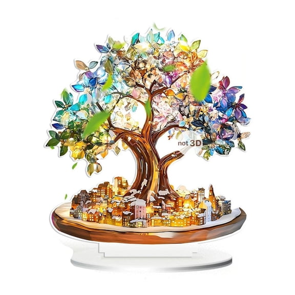 Bwiyojiz Home Decor Accessories Dream Color Tree Town 2D Flat Porch Desktop Living Room Decoration, Gifts for Family, Multicolor