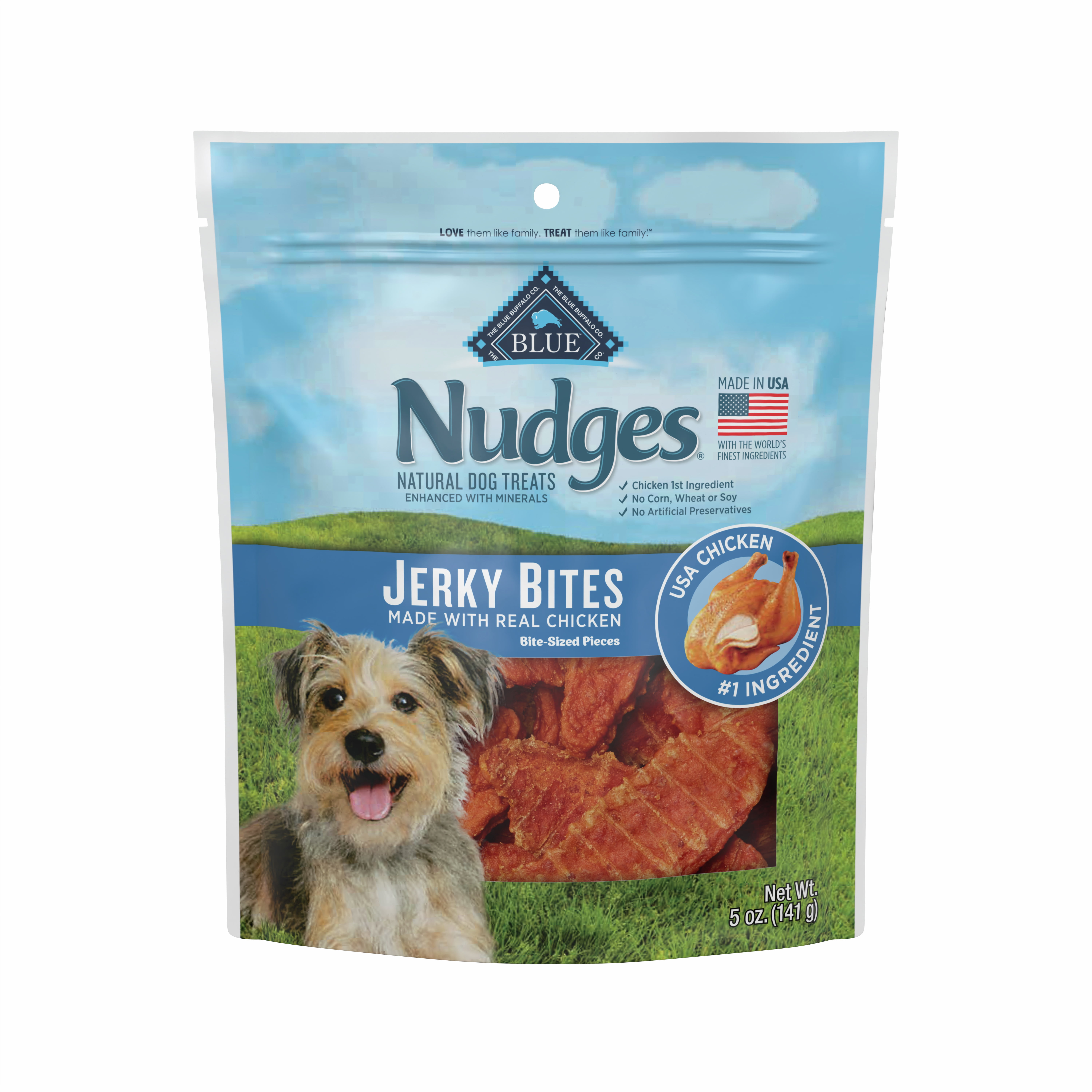 Blue Buffalo Nudges Jerky Bites Natural Dog Treats, Chicken, 5oz Bags, 8 Count