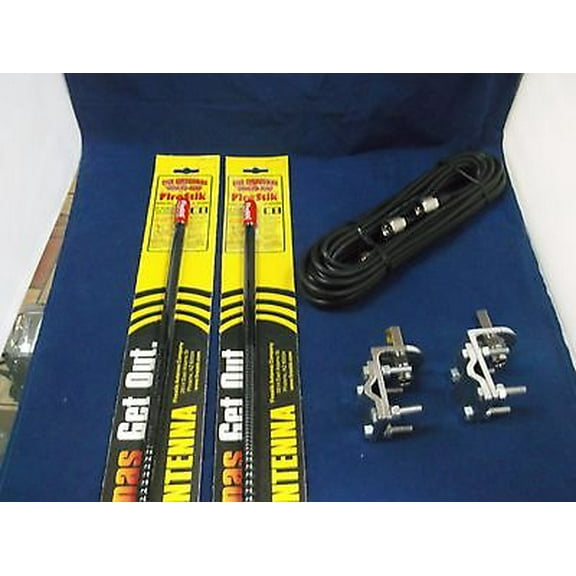 NEW 2 FIRESTIK KW2 B 2FT BLACK CB ANTENNA, 18FT DUAL COAX, BRACKETS & STUD KIT