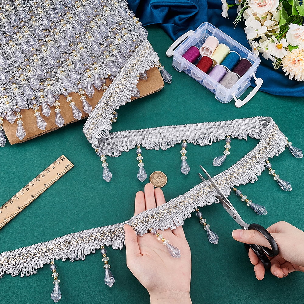12 Yards Beaded Fringe Trim 3-3/4 inch Hanging Tassel Trim Silver Sewing Trim Fringe Beaded Trim Lace Ribbon for Curtain Tablecloth Home Decor Dress Clothes DIY Crafting Polyester