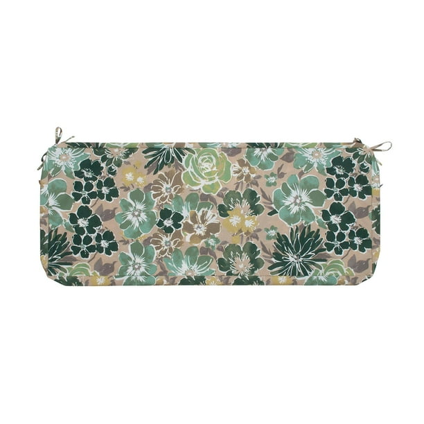 Magpie Fabrics Fundas de cojín para banco de patio (solo funda de repuesto, sin relleno). Funda de cojín impermeable resistente a la decoloración con lazos (45 x 18 x 3 pulgadas, floral verde)