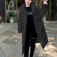 thumbnail image 2 of Lovskoo 2024 Womens Winter Coats Hooded Quilted Jacket Loose Long Sleeve Cotton-Padded Jacket Long Frock Coat Black, 2 of 6