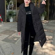 EGNMCR Womens Long Puffer Coat, Long Sleeve Padded Winter Down Coats, Hooded Parka Jacket Women's Fashion Loose Long Sleeve Cotton-Padded Jacket Long Frock Coat Women Coat