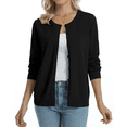 thumbnail image 4 of QUALFORT Women's 100% Cotton Lightweight Button-Front Cardigan Sweater, Crew Neck Long Sleeve Knit, Black L, 4 of 8