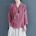 thumbnail image 2 of Dazajoo Women's Ramie Blouse Chinese Retro Long Sleeve Shirt Loose Tunic Tops Cotton Linen Solid Color Summer T-Shirt Hanfu Meditate for Women,Purple,M, 2 of 5