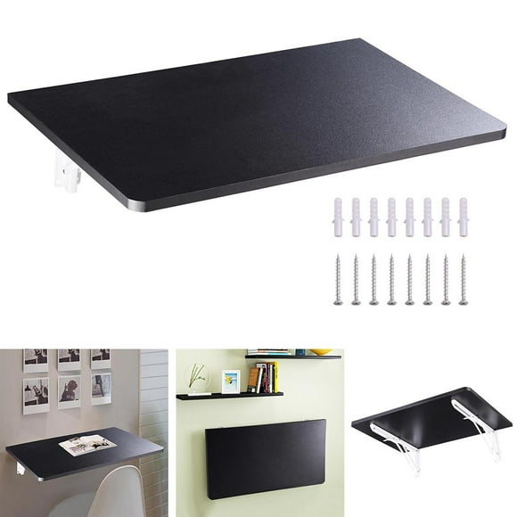 Yescom Wall Mounted Floating Folding Desk Wooden PC Dining Drop Leaf Table 24"x16" 50lbs Weight Capicity for Study Black