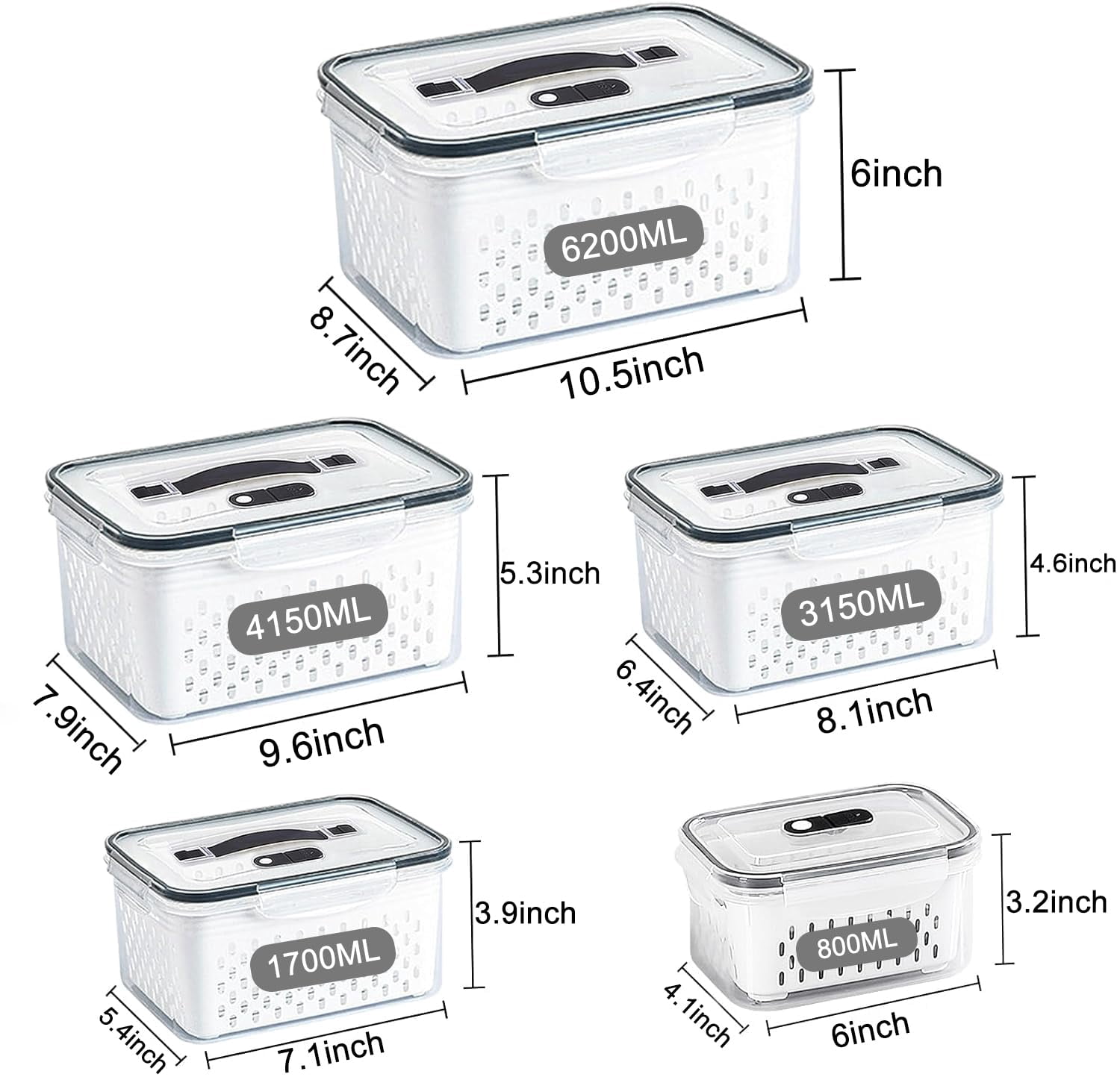 5 Pack Large Fruit Storage Containers For Fridge With Vent Holes And Handle Airtight Food Keep Fruits  Vegetables Berry Meat Fresh Longer Container