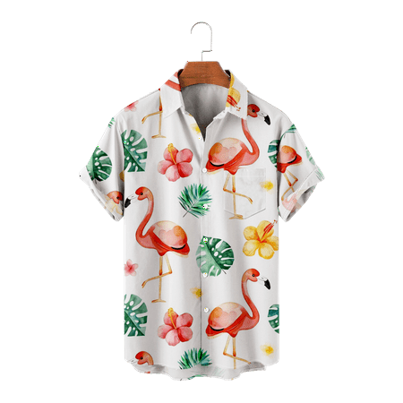 

MLFU Mens Kids Flamingo Button Up Shirts Short Sleeve Casual Stylish Beach Aloha T-Shirts Vacation Clothes Size 100-170/XXS-8XL