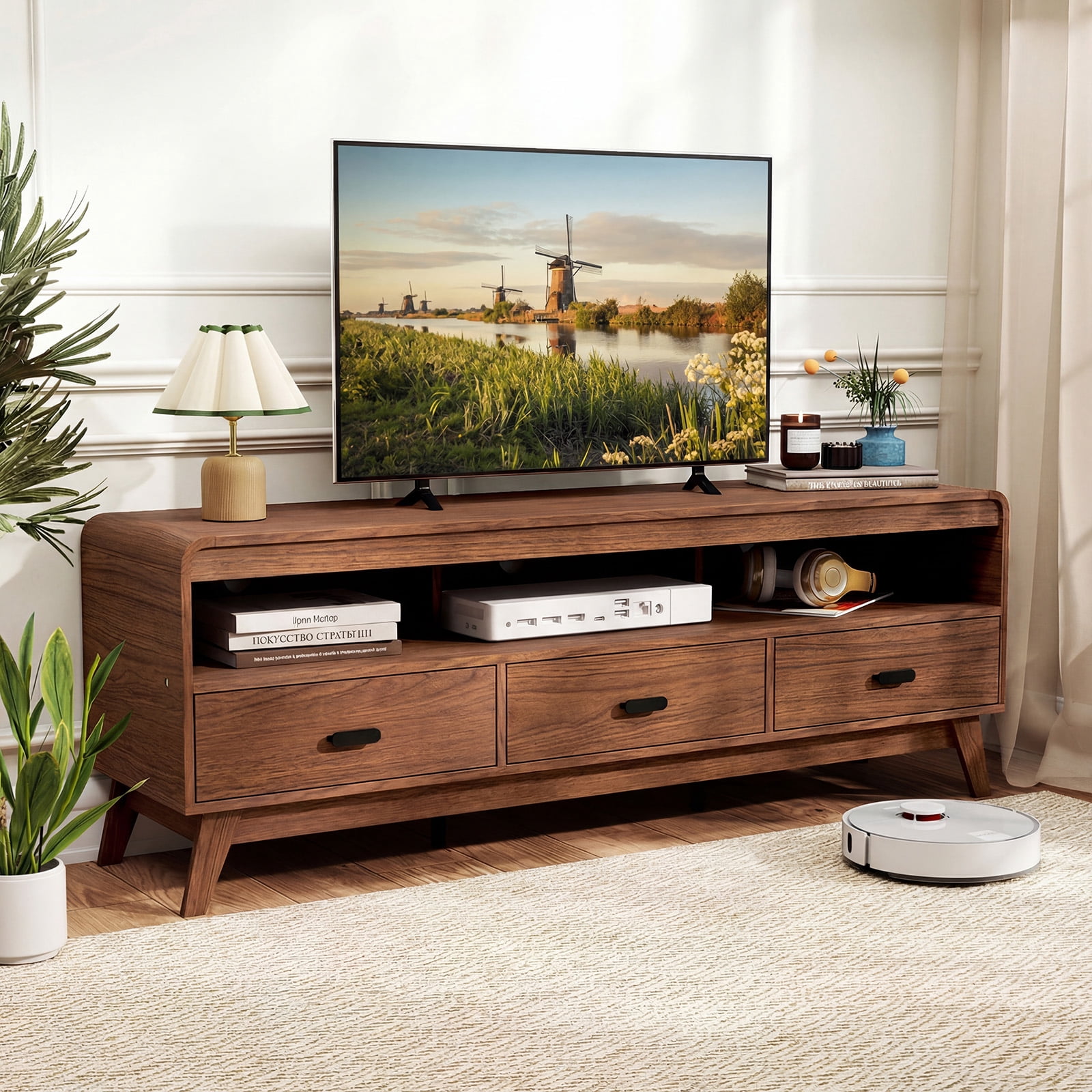 Gymax TV Stand for TVs up to 70'' Mid Century Modern Entertainment Center TV Cabinet