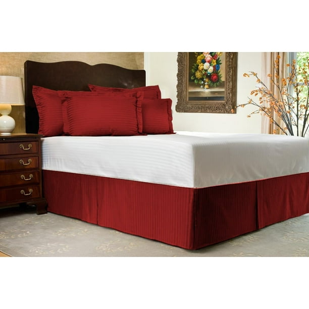 Pleated BedSkirt California King Size Stripe Burgundy Luxury Double
