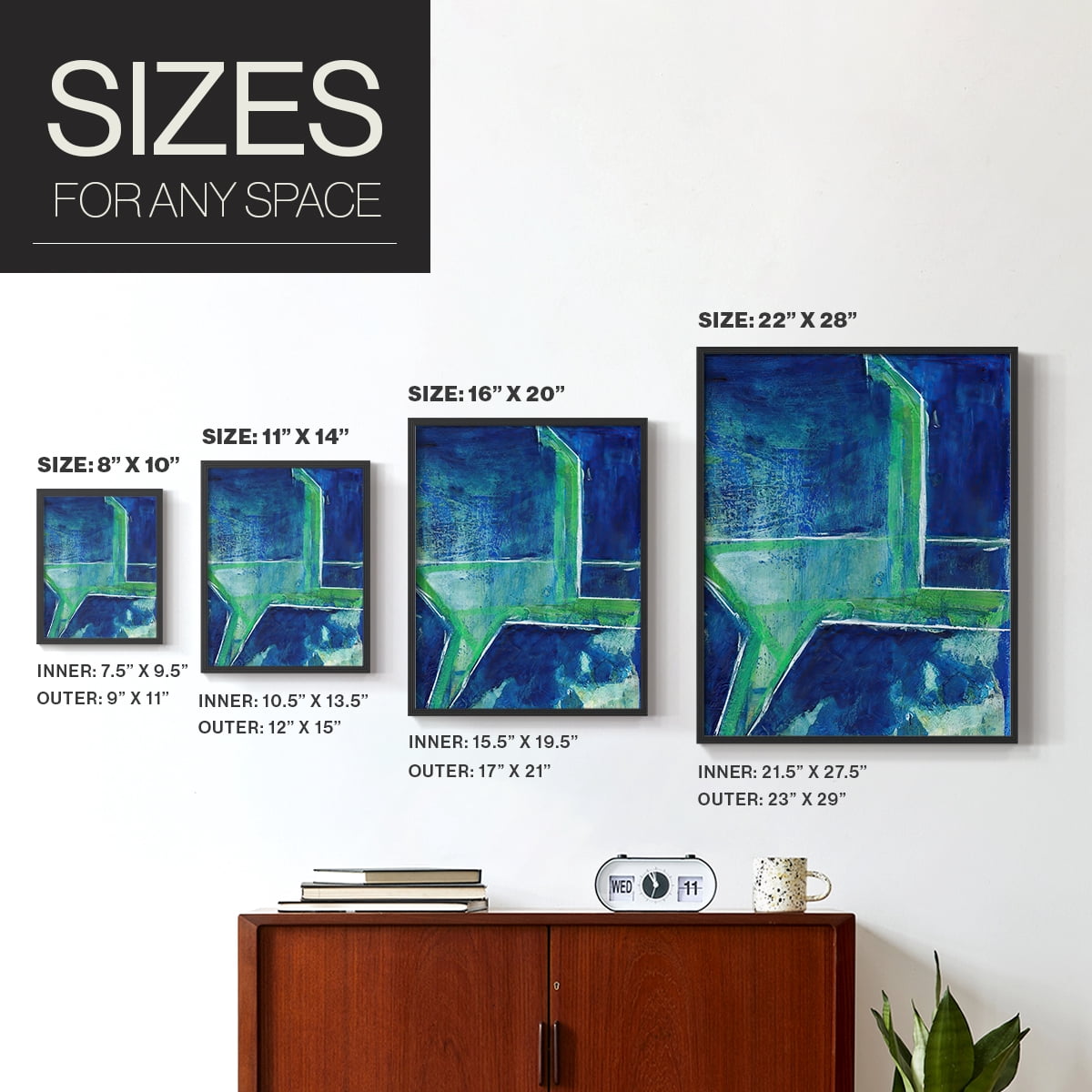 Geometric in Cool VIII Framed Print in Black Solid Wood Framed Print No Nail Hanging