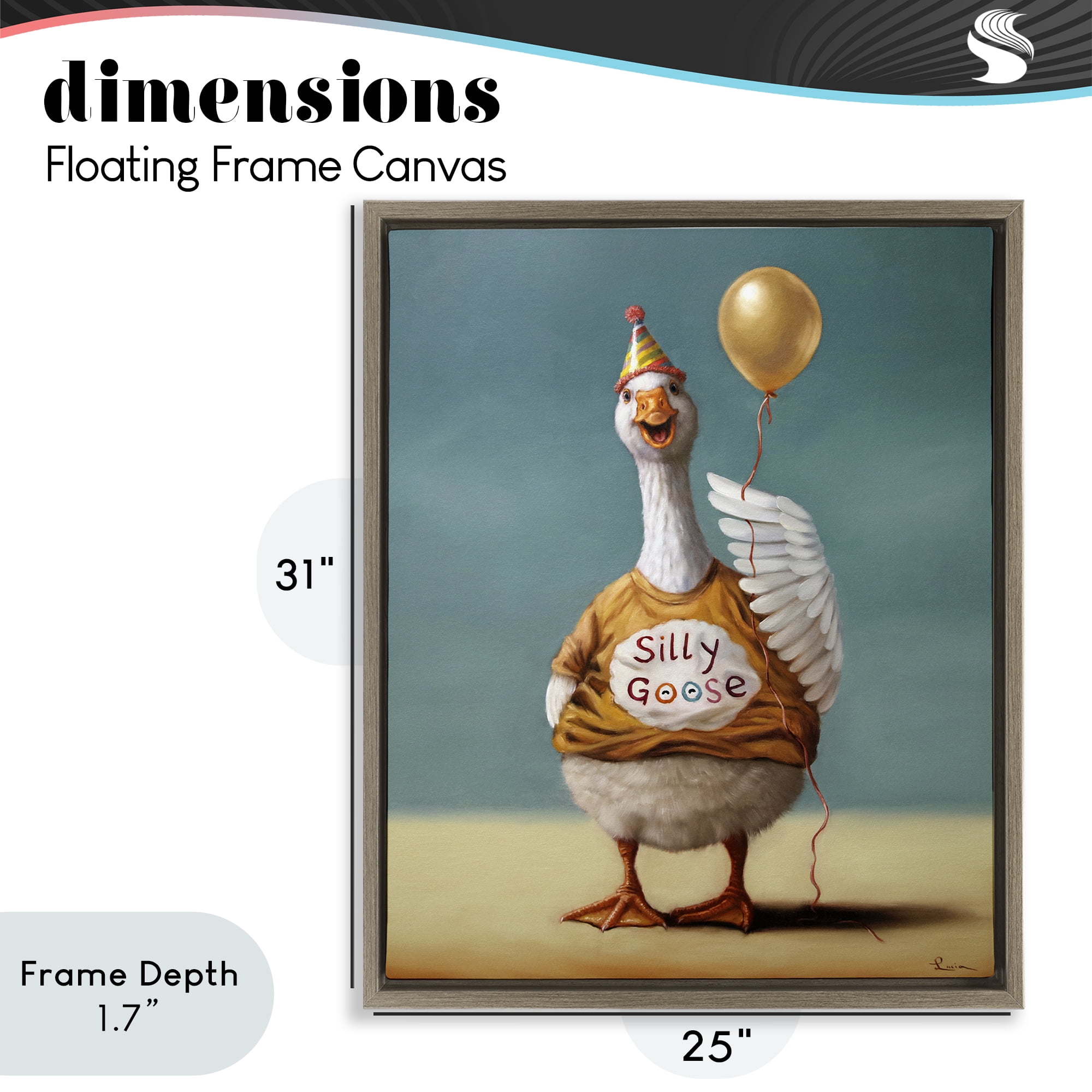 Stupell Industries Silly Goose with Balloon Brown Framed Floater Canvas Wall Art, design by Lucia Heffernan