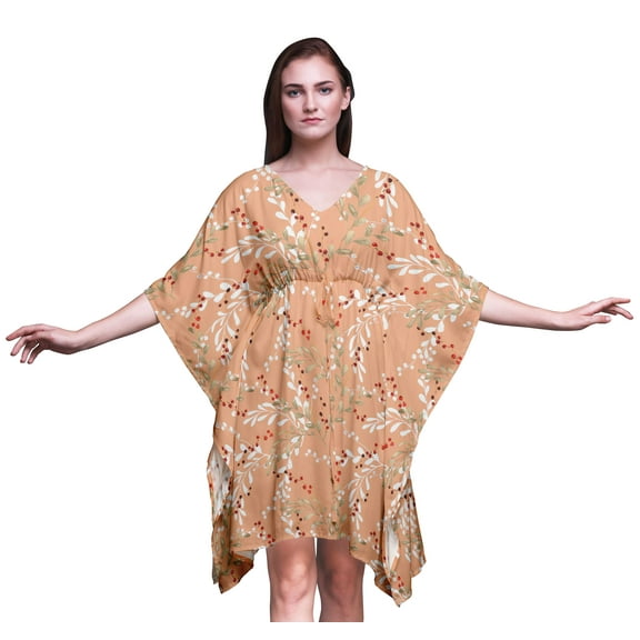 Bimba Leaves Beach Kaftan Bikini Cover up WomenÃ¢â‚¬â„¢s Midi Dress Short Caftan-4X-5X