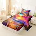 thumbnail image 2 of jejeloiu Floral Beach Sunset Twin Sheets For Girls,Ocean Palm Shoreline Bedding,Purple Pink,3-Piece,1 Fitted Sheet and 1 Pillowcase, 2 of 6