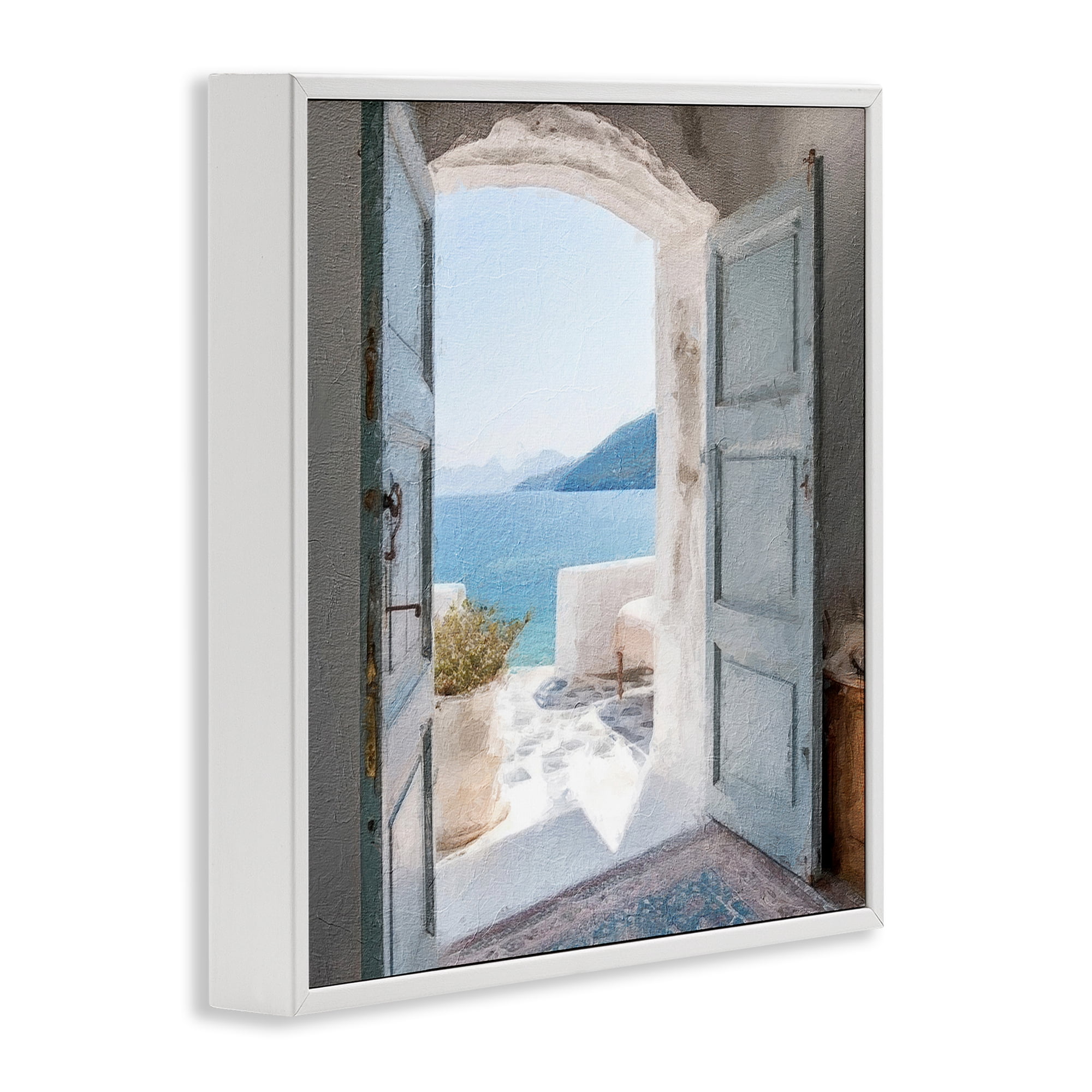 Stupell Industries Costal Door to Ocean Town & City Painting White Framed Art Print Wall Art, 12 x 12