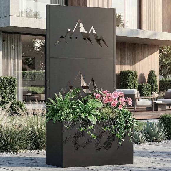 Modern Shade Jardinière en Métal 4 X 6 Pi avec Treillis, Écran d'Intimité, Bac de Jardin Surélevé avec Drainage pour Plantes Grimpantes
