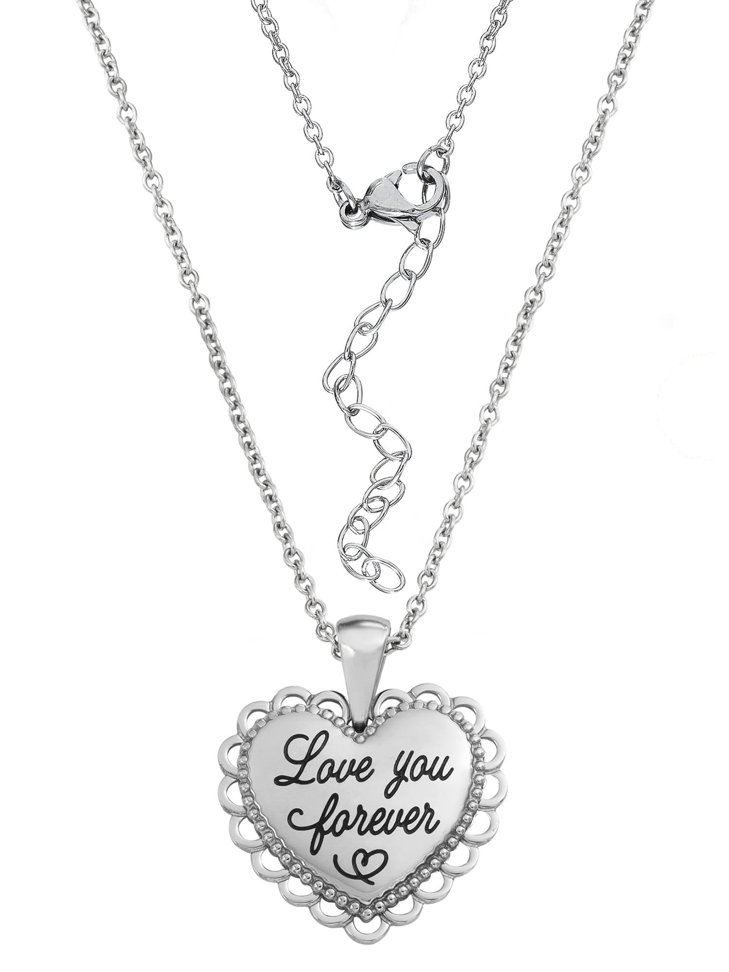 Diamond Heart Key Pendant Necklace | Sterling Silver | White | Size 18 | I Am Loved