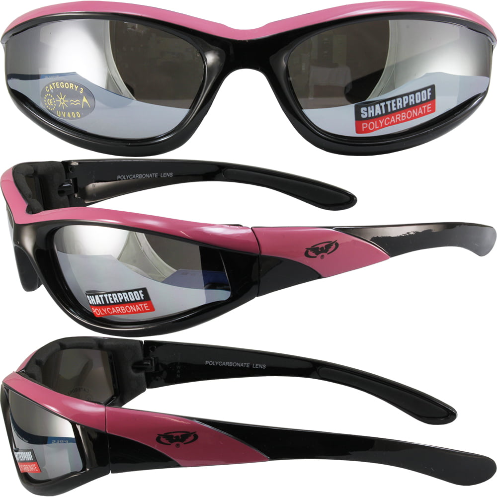 Global Vision Eyewear Black and Pink Frame Hawkeye Ladies Riding Glasses
