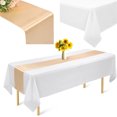 thumbnail image 1 of Pesonlook Tablecloth Table Runner Set Disposable White Tablecloths Waterproof Table Cover 54 x 108 Inch Champagne Gold Satin Table Runner 12 x 108 Inch for Wedding Birthday Table Decorations, 1 of 6