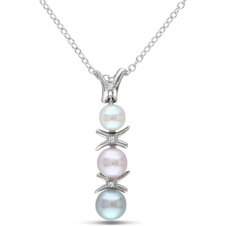 - Freshwater Multi-color Pearl and Diamond-Accent Sterling Silver Journey Pendant, 18