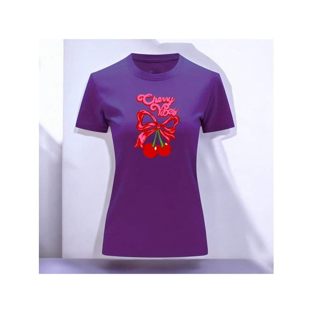 Playera Blusa De Cerezas Cherry Vibes Vintage Color Morado Talla Chica Marca Emil SaEs