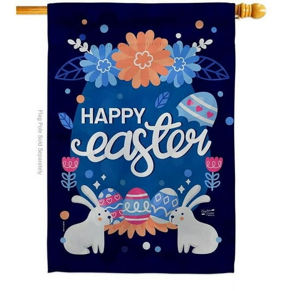 Angeleno Heritage H137365-BO Happy Easter Bunny Springtime Double-Sided Garden Decorative House Flag, Multi Color