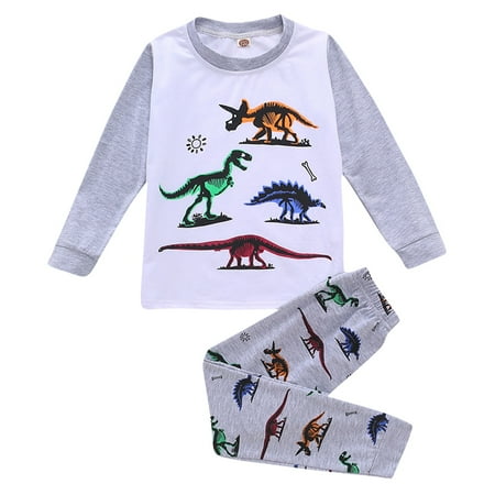 

Kids Baby Boys Long Dinosaur Girls Pajamas Set Outfit Pants Top Printed Sleeve And Boys Outfits Set Kids Sweat Suit