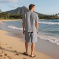 thumbnail image 5 of Men's Linen Cotton Short Sleeve Shirt and Drawstring Shorts Set Solid Color Casual Flip Collar Beach Vacation Travel Loungewear Outfits Modern Fashion Essential | AESTIVO,Gray L, 5 of 8