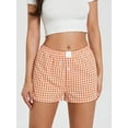 thumbnail image 2 of Argulvti Women's Summer Plaid Pajama Shorts Elastane Elastic Band Wide Leg Loose Fit Lounge Shorts, 2 of 7