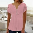 thumbnail image 2 of New & Trending Uooqdmx Henley Shirts for Women, Ruffled Blouses for Women, Vacation Outfits for Women, Short Sleeve 2025 Spring Casual Tunic Tops, Summer Shirts for Women, Pink XXL, 2 of 5