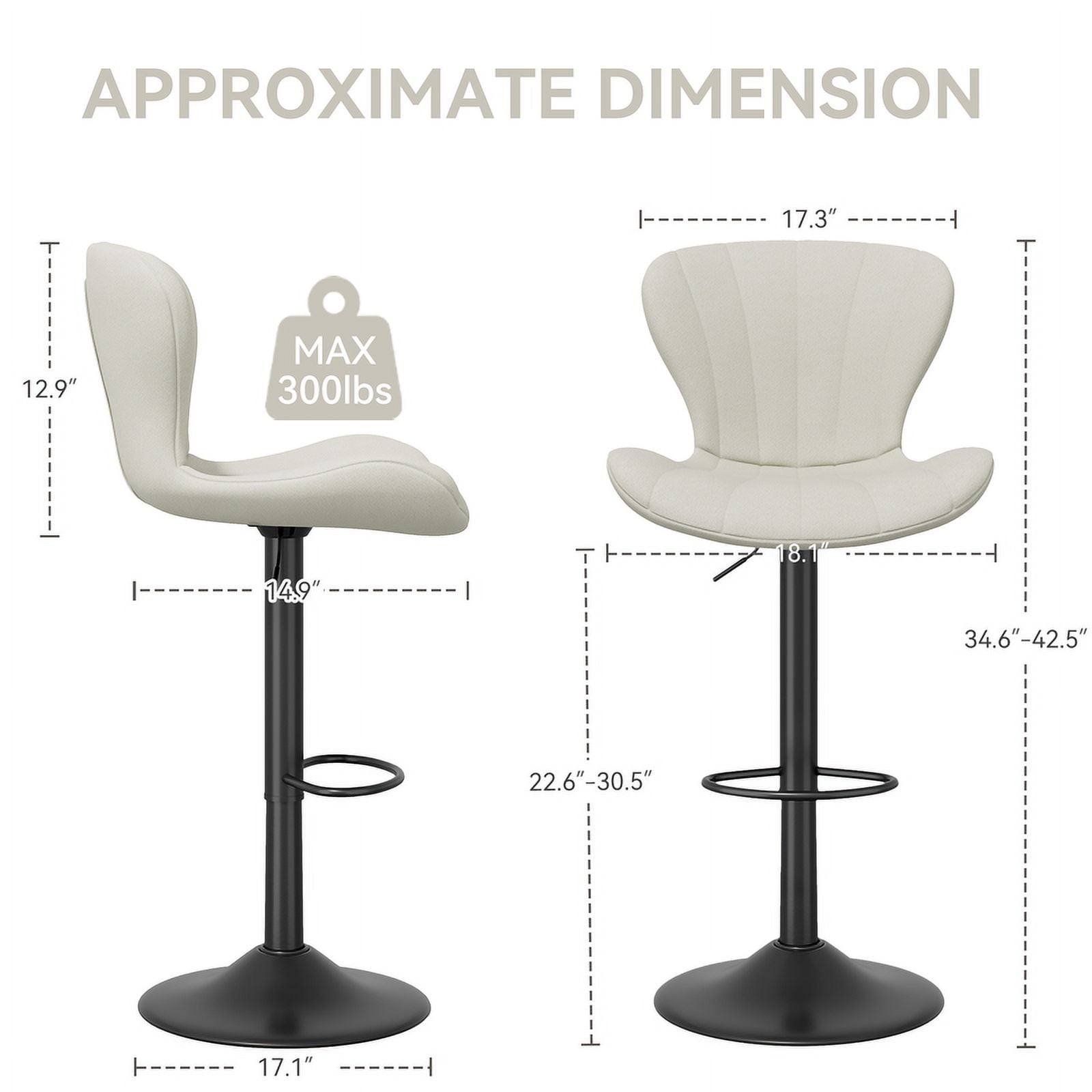 Hawsaiy Modern Swivel Bar Stools Set of 4, Faux Leather Upholstered Counter Height Bar Chairs, Waterproof Barstools for Kitchen Island & Home Bar,Beige