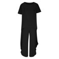 thumbnail image 3 of Plus Size Summer Outfits for Women 2 Piece Sets Casual 3/4 Sleeve Tops Wide Leg Long Pants Loose Baggy Lounge Set, 3 of 5