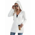 thumbnail image 3 of Women'S Wavy Textured Hooded Jacket Solid Color Patchwork Casual Loose Fit Zip-Up Ivory White XL, 3 of 8