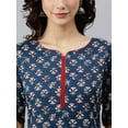 thumbnail image 5 of Janasya Indian Round Neck Half Sleeve Floral Print Blue Rayon Kurta For Women, 5 of 5