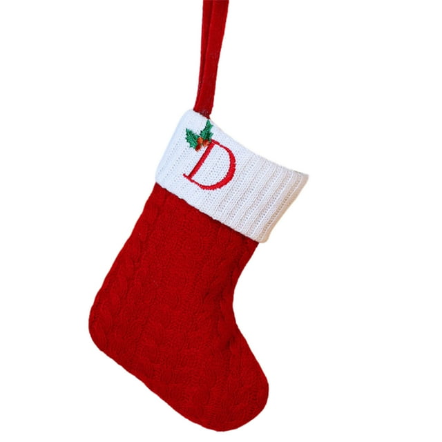 D Christmas Embroidered Letter Socks With Tree Pendant Knitted Red Festive Socks For Holiday Decor And Gift Giving Style D