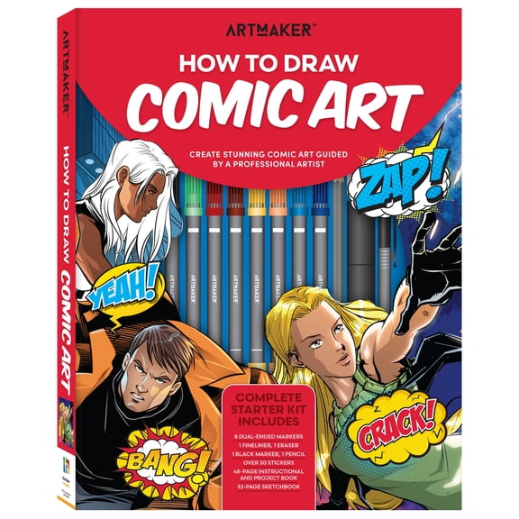 Art Maker: How to Draw - Comic Art - Complete Starter Kit, Studio Set, Instruction Book, Sketchbook, Dual-Tip Markers, Stickers & Drawing Tools, Adult