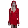 thumbnail image 2 of IUYRTFE Women's Solid Color V-Neck Long Sleeve Dress Slim Fit Stretch Casual Party Midi Dress, 2 of 5