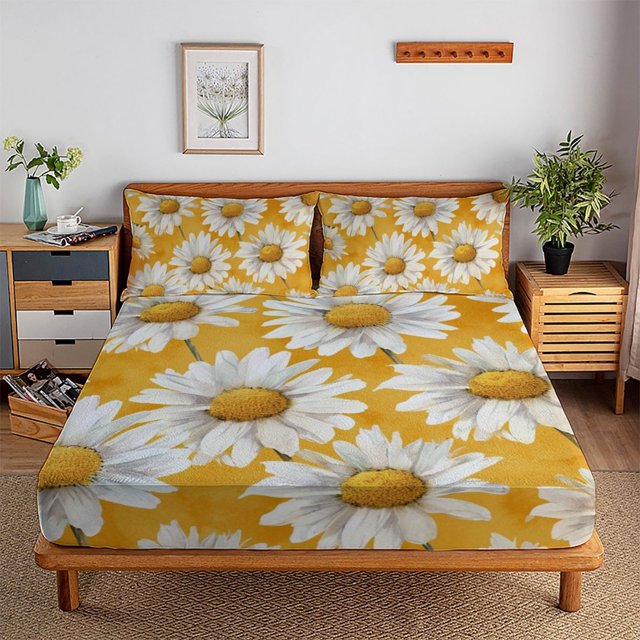 2/3pcs Sunflower Fitted Sheet Set Children Adult Soft Cozy Bedding Set with Pillowcase,Queen (60"x80")