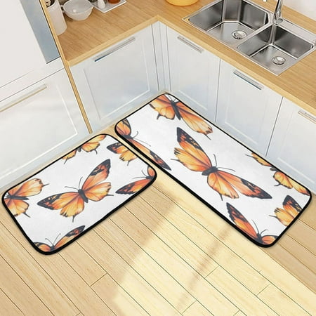 

Kitchen Floor Mat 2 Sets Carpet Floor Mat Kitchen Mat Bathroom Mat Living Room Mat Bedroom Mat Absorbent Delicate Fabric No Ball Big Yellow Butterfly
