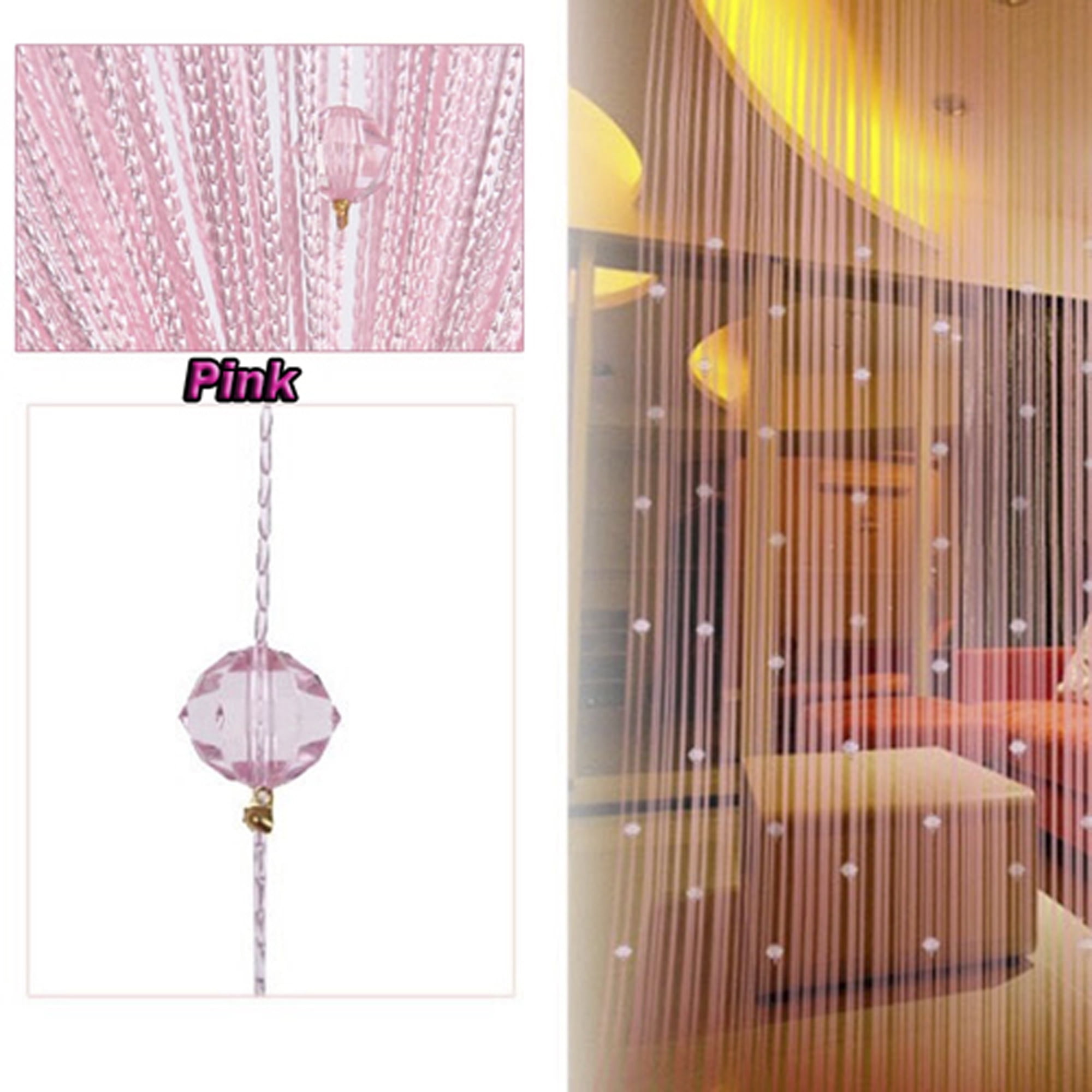 1Pair 39'' x 78'' String Door Curtain Beads Room Divider Window Panel Fringe Beaded Tassel Crystal Screen Home, Pink