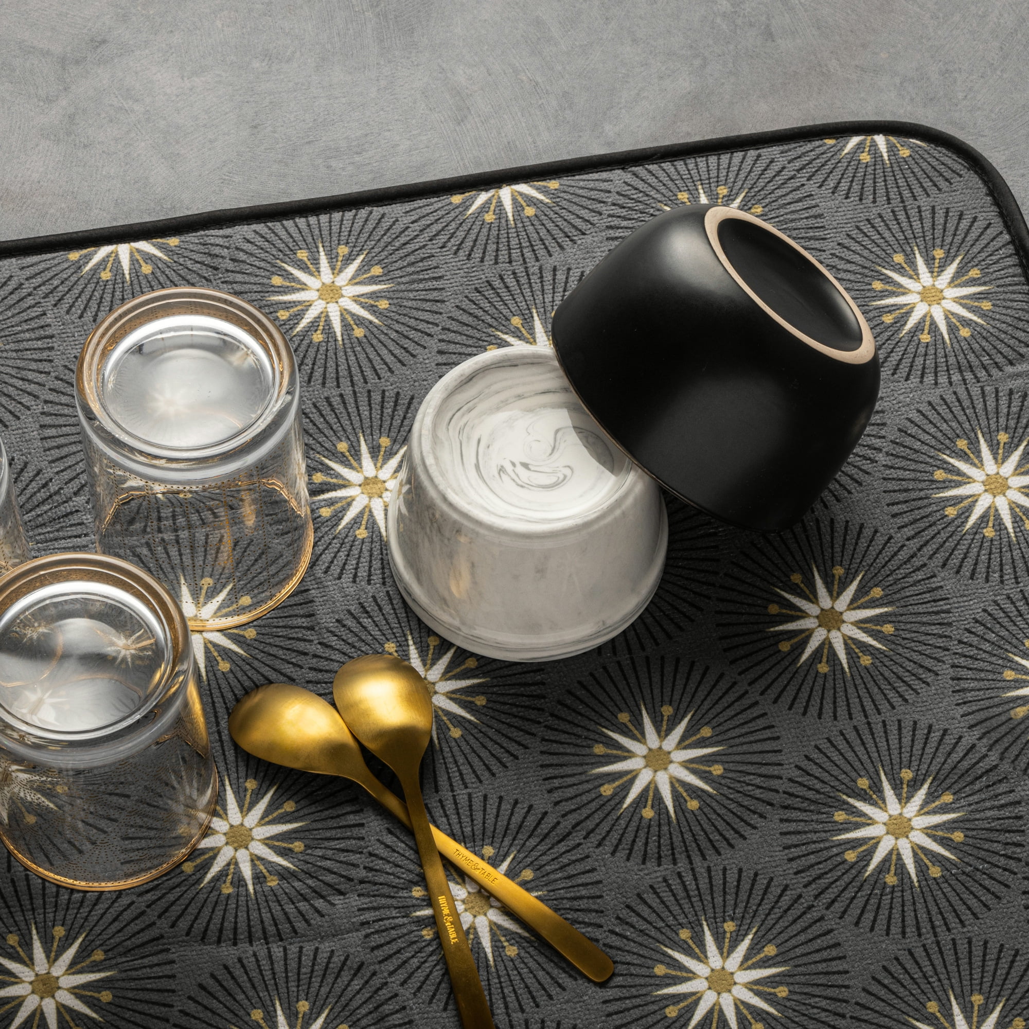 Thyme & Table Starburst Dish Drying Mat, Gray & Gold, 18x24 inches