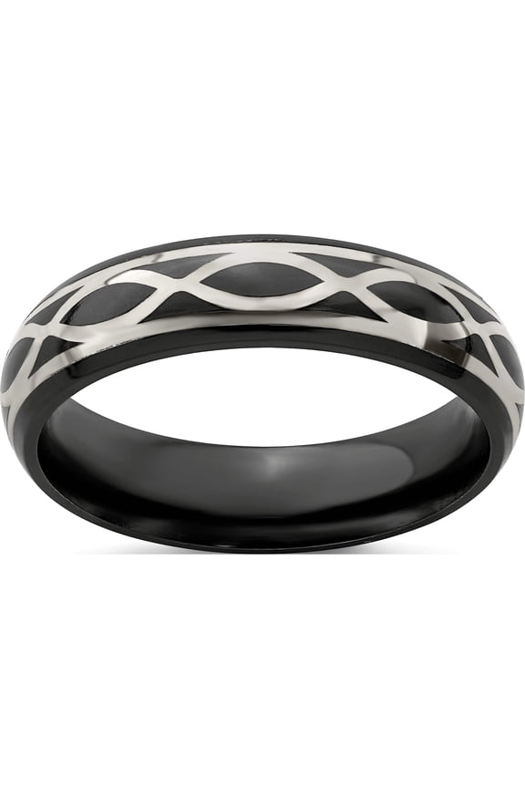 Titanium/Silver Two-Tone Edward Mirell Black Ti & Sterling Silver Brushed Polished Infinity Ring (Size 7.5) Made In United States emr294-7.5