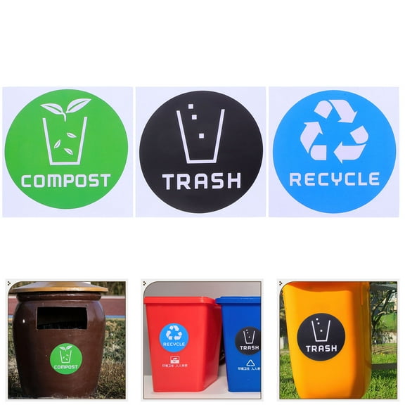 Masteelf 6pcs Decorative Trash Can Labels Recycling Trash Can Stickers Labels for Waste Sorting Classification Stickers for Trash Bin