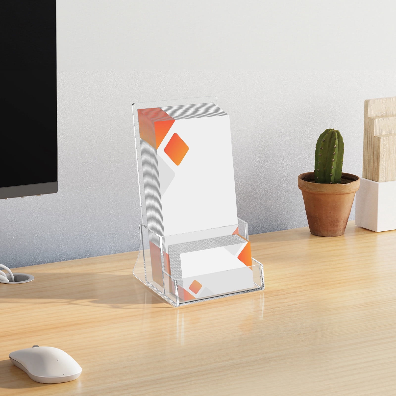 2 Pack Acrylic Brochure Holder Stand 4.5‘’ Clear brochure and business Rack Card Holder Stand Plastic Flyer Display Stand for Magazine Pamphlet Booklets Menu Journals Business Card